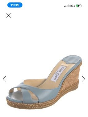 Jimmy Choo Powder Blue Leather Espadrille Wedge Sandal